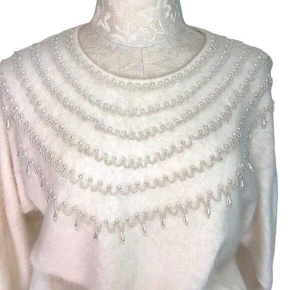 Big Star Womens Angora Sweater White Size Small Vintage Dolman Sleeve Pearls - Picture 5 of 16
